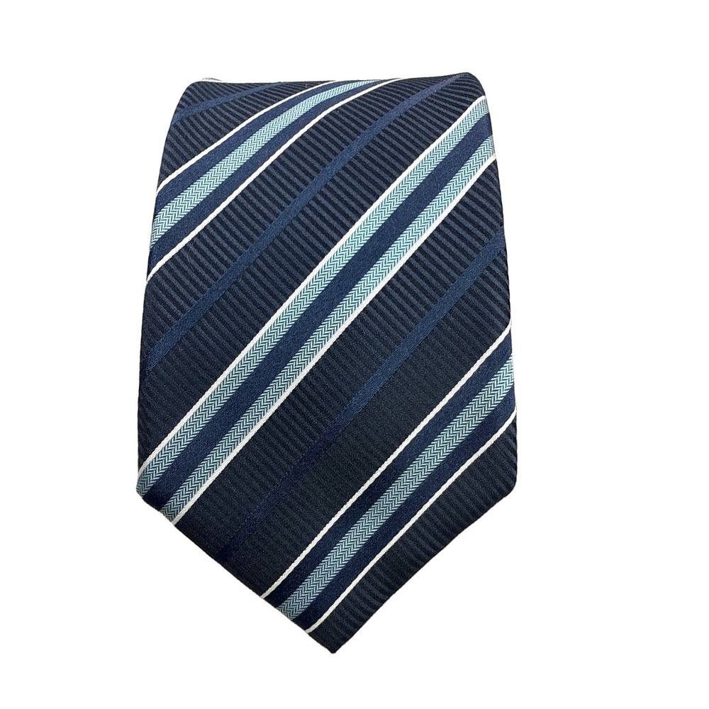 Hugo Boss Tie Men's Silk Blue White Diagram Stripe Classic Necktie Italy